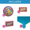 81 Piece Candy Factory Party Disposable Tableware Kit For 24 Guests, Includes Plates, Napkins, Treat Box and Tablecloth