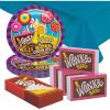 81 Piece Candy Factory Party Disposable Tableware Kit For 24 Guests, Includes Plates, Napkins, Treat Box and Tablecloth