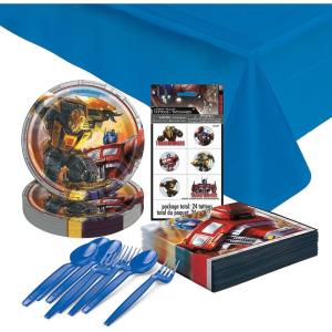 131 Piece Action Movie Robots Party Disposable Tableware Kit For 24 Guests, Includes Plates, Napkins, Silverware, Tattoos and Tablecloth, Great for Birthdays