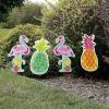 Fun Express Pineapple and Flamingo Yard Signs with Stakes (4 Pieces) Luau and Tropical Tiki Party Decor