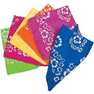 Assorted Bright Colors Tropical Hibiscus Print Polyester Bandanas, 20″ x 20″ (12-Pack) – Ideal for Luaus, Parties, Costumes & Decor