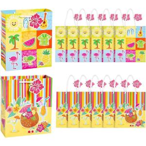 Fun Express 7 1/2″ x 9″ Medium Bright Luau Paper Gift Bags with Tags – 12 Pc