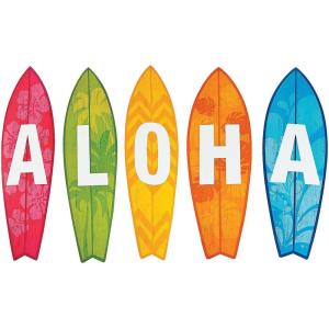 Fun Express Luau Party Decorations Hawaiian Party Decorations Surfboard Wall Decor Set of 5 – Tropical Decor Tiki Decor Cardboard Surfboard Cutouts for Beach Party Aloha Themed Events