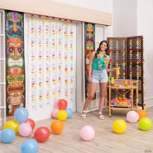 Fun Express Tiki Bar Luau Party Backdrop & Vinyl Banners Decorating Kit – 5 Pieces