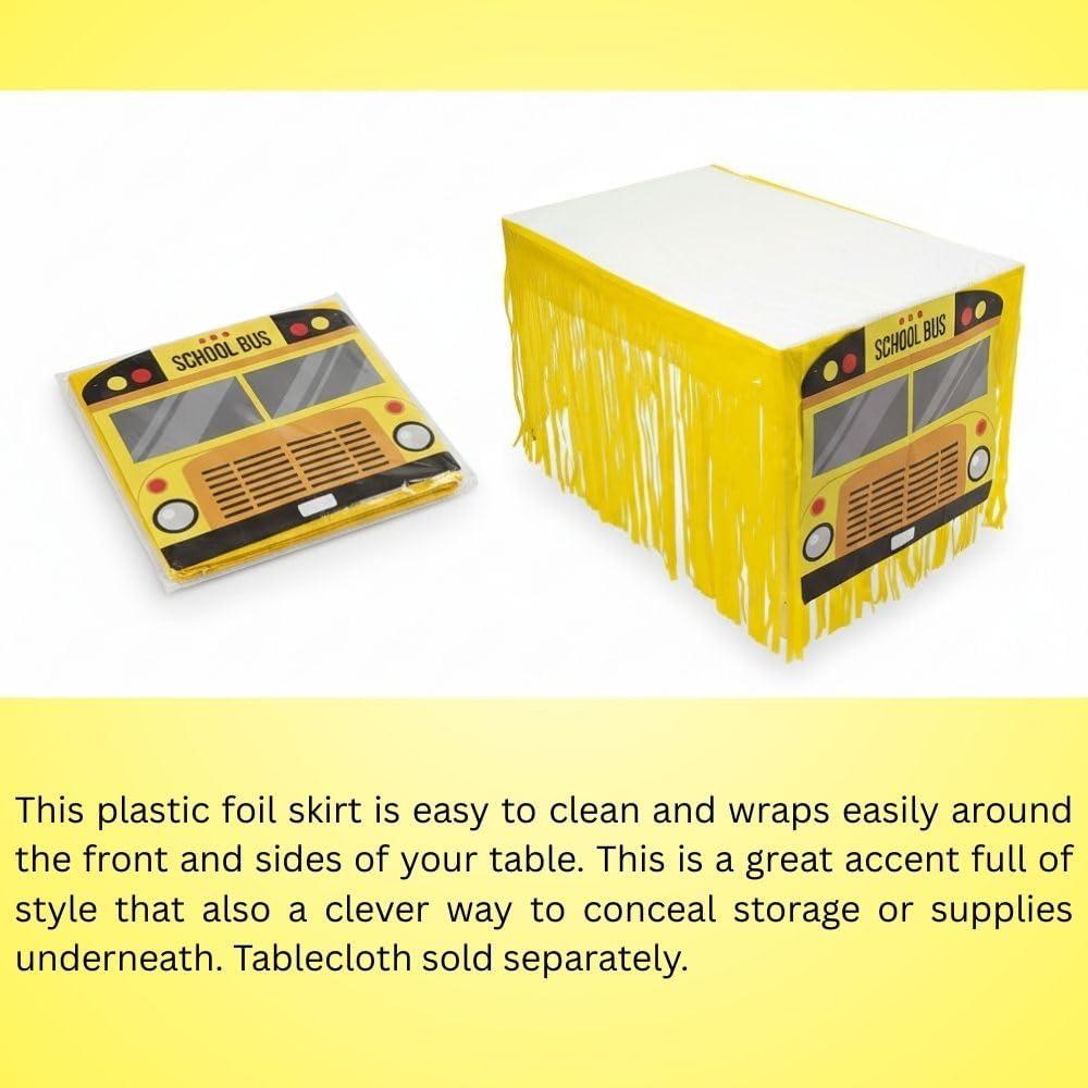 image:imageFun Express 9 ft x 29 School Bus Fringe Plastic Table Skirt with Cutouts