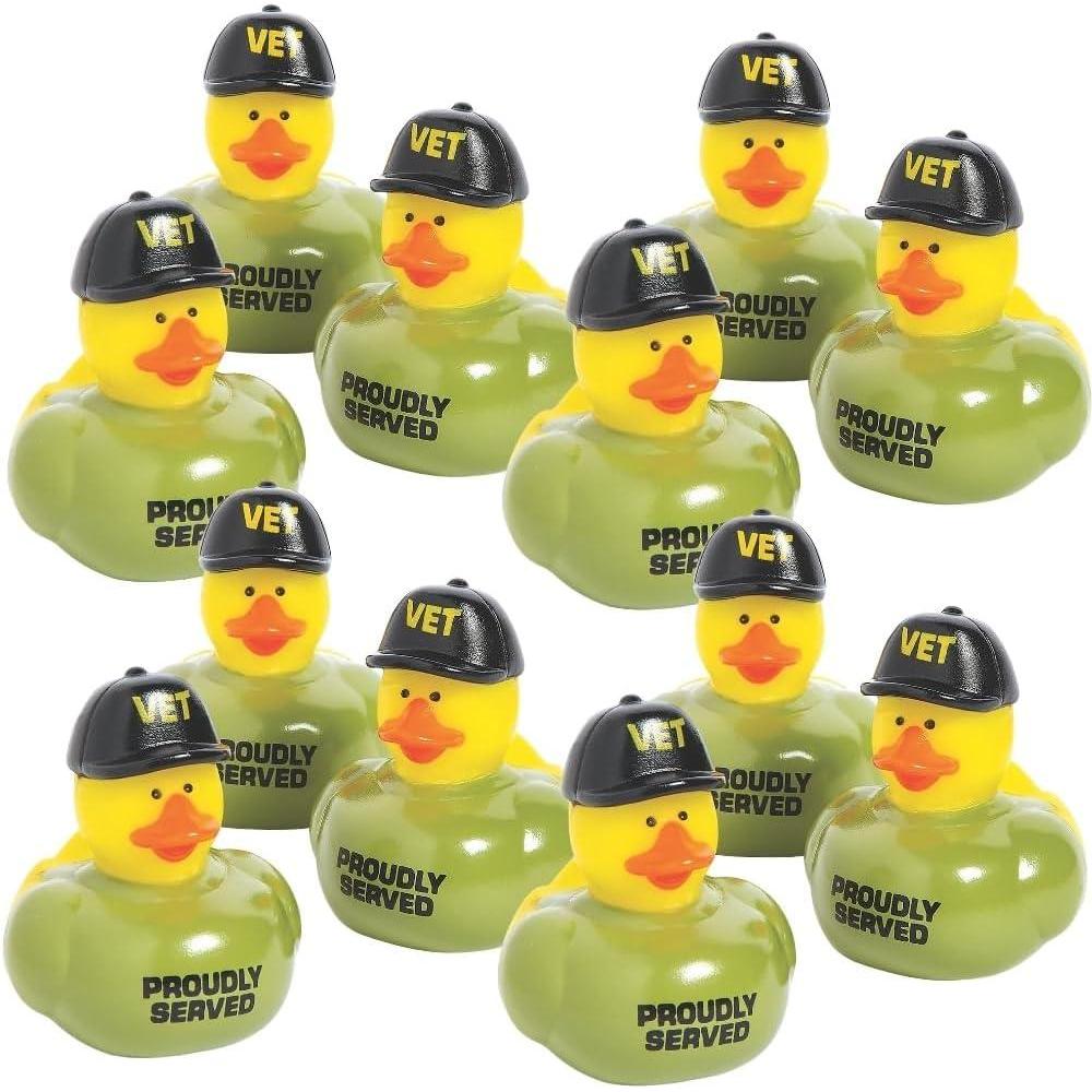image:imageFun Express 2 Veteran Rubber Ducks in Green TShirts and Black Caps Perfect for Tiki Parties Car Decor and Fun Luau Favors 12 Pieces