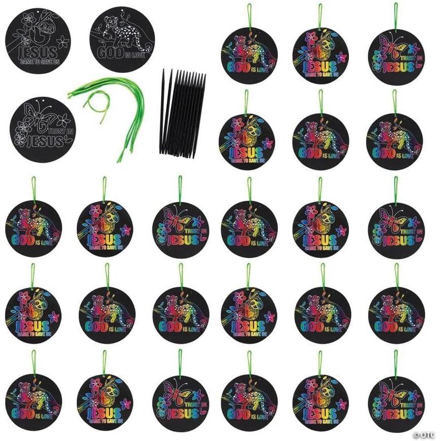 image:imageFun Express 4 12 Rainforest VBS Cardstock Magic Color Scratch Ornaments  24 Pieces