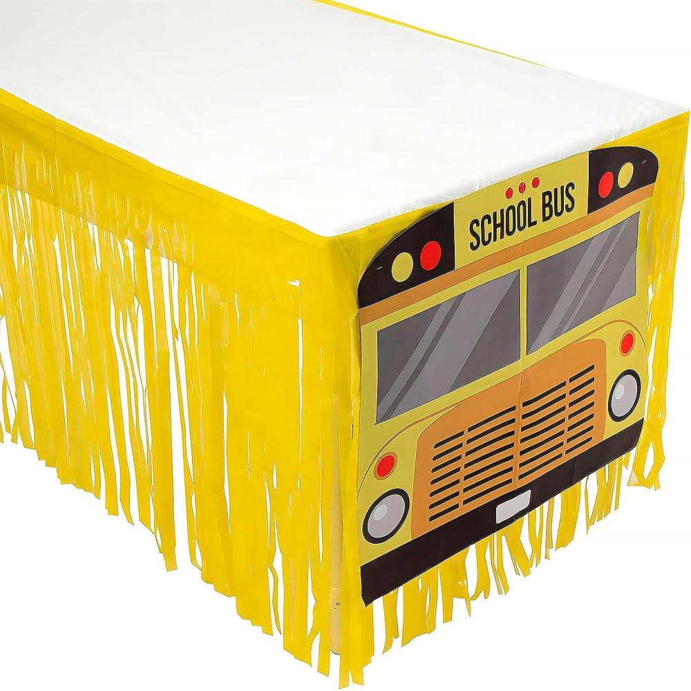 image:imageFun Express 9 ft x 29 School Bus Fringe Plastic Table Skirt with Cutouts