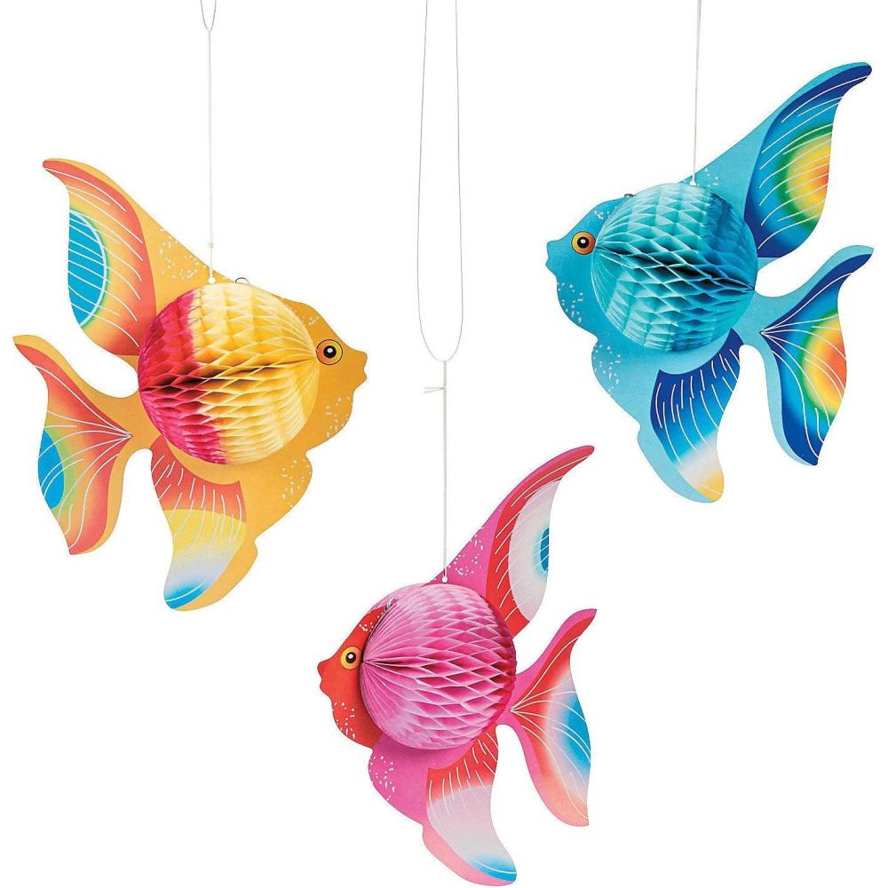 image:imageFun Express Hanging Tissue Fish Decorations 6 pc Party Decor Hanging Decor Under The Sea Adventures for Home School or Office  VBS Vacation Bible School SuppliesDecor