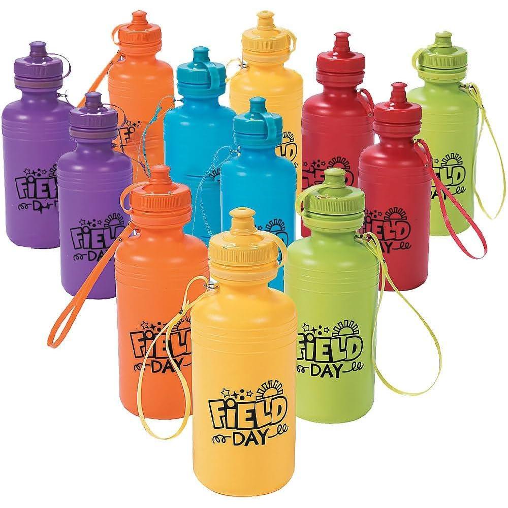 image:imageFun Express Kids Water Bottle 12 Pack  BPA Free Plastic Reusable Water Bottles for School Field Day amp Sports  Small 12 oz Mini Water Bottles Bulk Set with Carrying Strap for Classroom Team Events