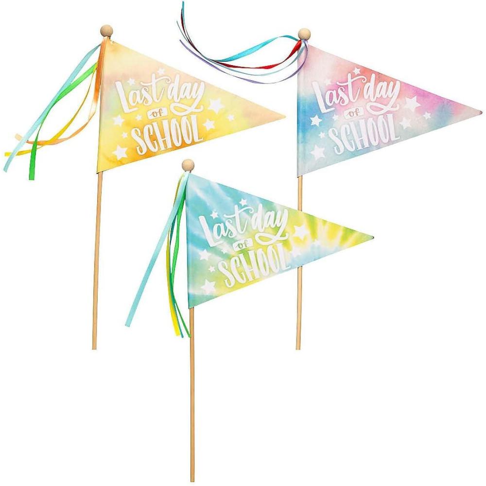image:imageFun Express Last Day of School Pennant Flags 12 Pieces Mini Flags on Sticks for Classroom Decorations Colorful Felt Pennant Banner Set for First Day amp Back to School Celebrations for Kids