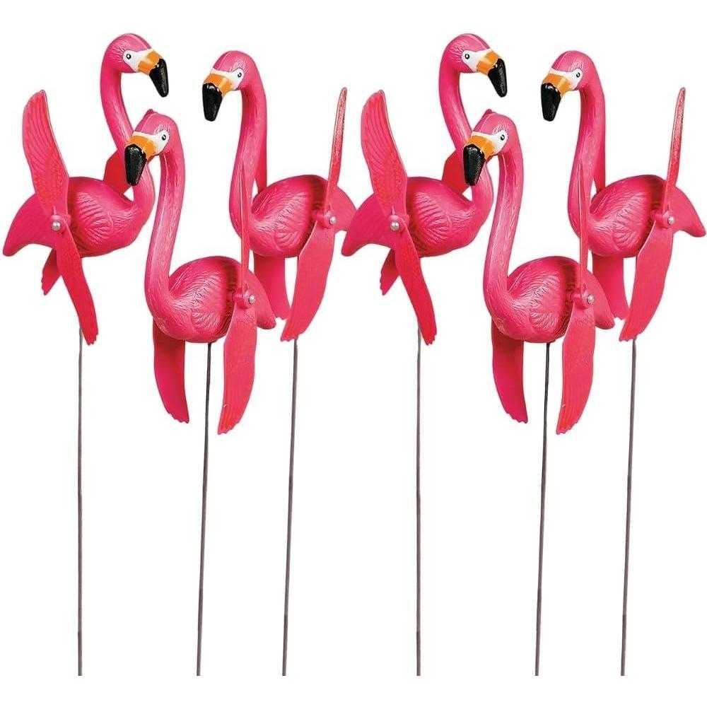 image:imageFun Express Mini Pink Flamingos Yard Ornaments Set of 6  Wind Spinners Outdoor with Twirling Wings  Flamingo Decor Gifts for Women  Tropical Luau Pool Garden Party Decorations for Lawn amp Patio