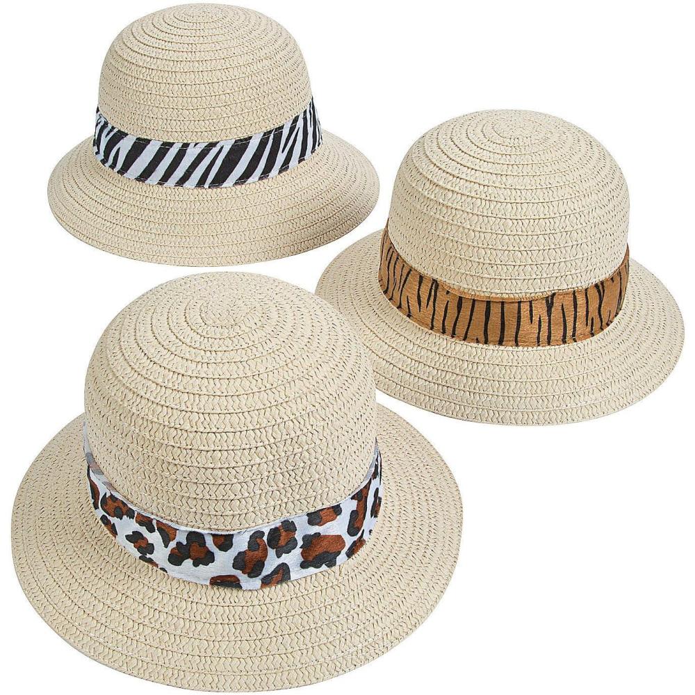 image:imageFun Express Safari Hats for Adults with Animal Print Band set of 12 Straw Costume and Party Hats VBS Vacation Bible School SuppliesDecor