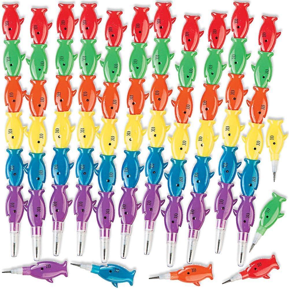 image:imageFun Express Shark Shaped Stacking Pencils Bulk set of 12 Summer Shark Birthday Party Favors and School Supplies VBS Vacation Bible School SuppliesDecor