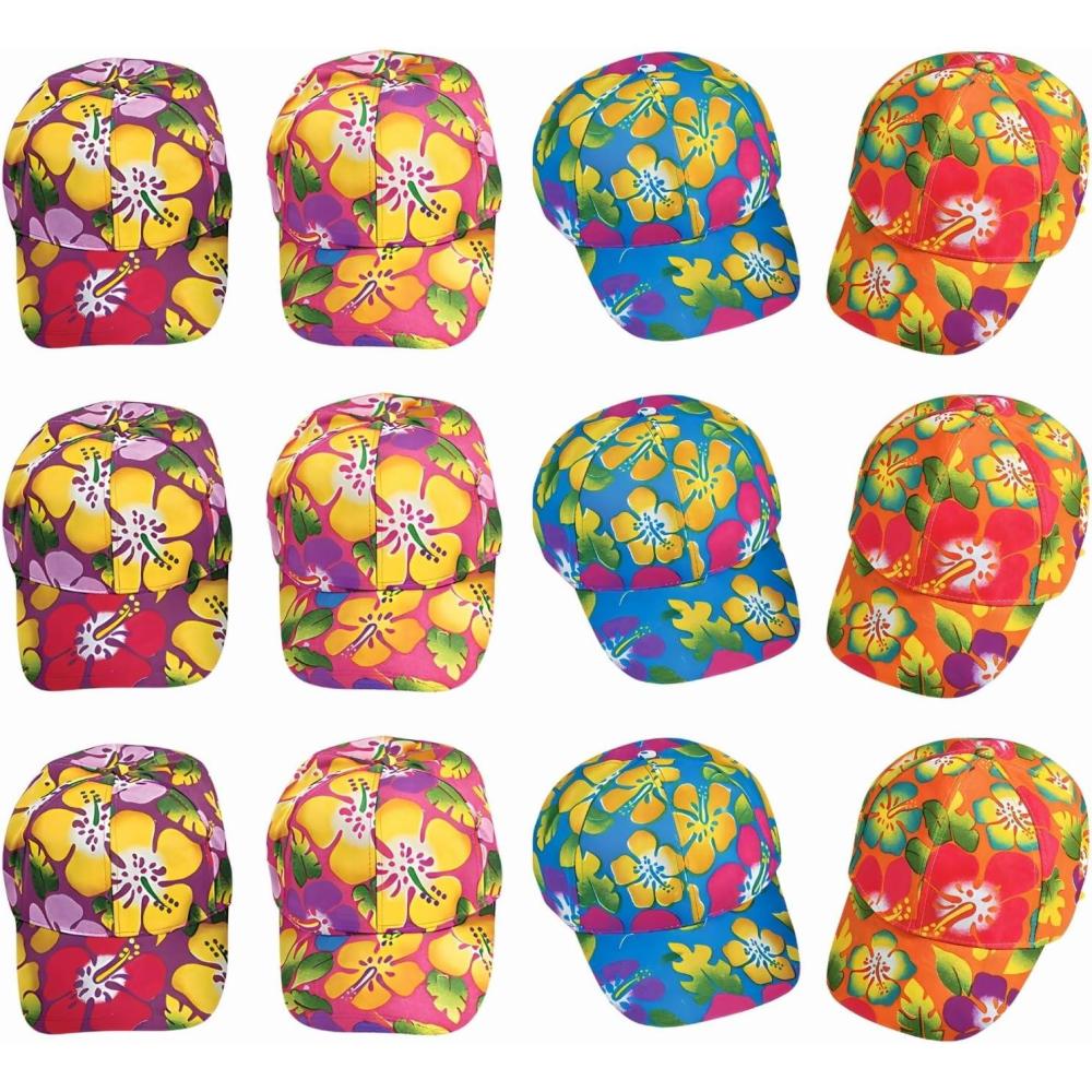 image:imageVibrant Hibiscus Polyester Baseball Caps 22 12Pack Assorted Colorful Hats for Kids amp Adults Perfect for Luaus Beach Parties amp Summer Camps