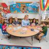 Fun Express Rainbow Cloud & Raindrops Ceiling Hanging Decorations 12 Ft x 32″ – Spring Classroom Decor for Party, Daycare & Sunday School | Colorful Paper Decorations for Kids Events(2″L x 3″W)