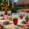 Tropical Luau Party Collapsible BPA-Free Plastic Drink Pouches with Straws – 12 oz (Pack of 25) – Portable Refillable Beverage Pouches – Perfect for Summer Parties, Luau Events, & Birthdays