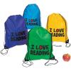 Fun Express I Love Reading Drawstring Backpack Bags Bulk 12 Pack – Kids Drawstring Bags for School Supplies & Party Favor Tote Bag Packs | Small String Bag Set for Classroom Giveaways & Events