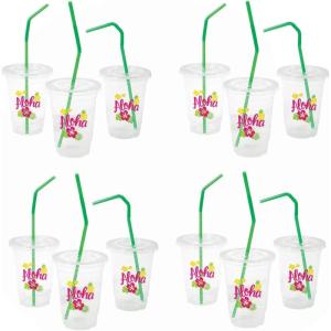 16 oz. Bulk 96 Ct. Clear Luau Disposable Plastic Cups with Lids & Straws
