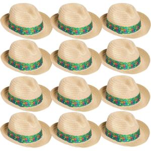 Fun Express – Luau Fedora with Printed Band – Apparel Accessories – Hats – Straw Hats – 12 Pieces