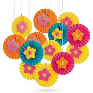 Fun Express – Luau Icon Fan Bursts for Party – Party Decor – Hanging Decor – Misc Hanging Decor – Party – 12 Pieces