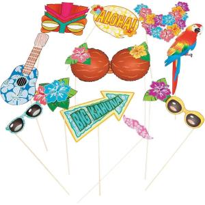 Fun Express – Luau Photo Stick Props for Party – Apparel Accessories – Costume Accessories – Costume Props – Party – 12 Pieces