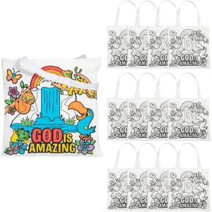 Fun Express 12″ x 12″ Medium Color Your Own Rainforest VBS Canvas Tote Bags – 12 Pc.