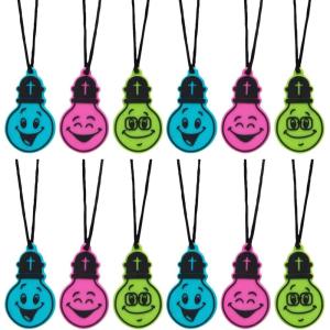 Fun Express 24″ Jesus Is the Light VBS Glow-in-the-Dark Lightbulb Breakaway Necklaces – 12 Pc.