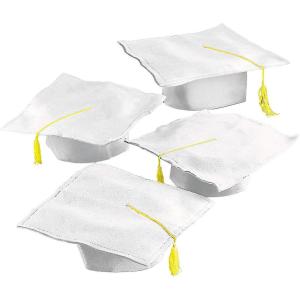Fun Express Bulk 12 Pieces Kid’s Felt Elementary, Kindergarten, Pre-School Graduation Mortarboard Caps, Felt(White)