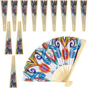 Fun Express Elevated Luau Folding Hand Fans – 12 Piece(Colorful Fiesta Folding Fans)