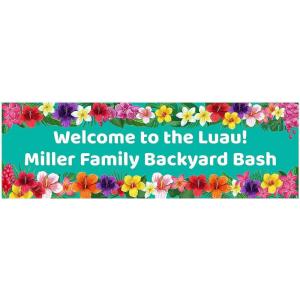 Multicolor Hibiscus Luau Custom Banner – Medium – Party Decor – 1 Piece