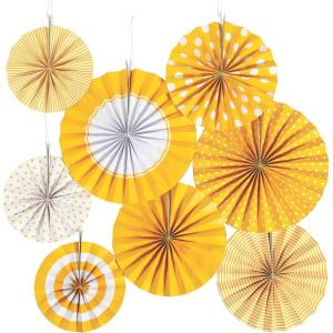 School Bus Yellow Paper Fan Assortment – Party Decor – 8 Pieces