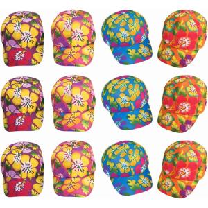 Vibrant Hibiscus Polyester Baseball Caps – 22″ (12-Pack) – Assorted Colorful Hats for Kids & Adults – Perfect for Luaus, Beach Parties & Summer Camps