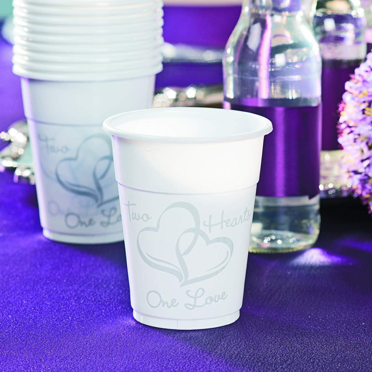 image:imageFun Express Plastic Disposable Wedding Cups Two Hearts One Love Cups Lot of 50 Bulk Pack 16 oz Heart Fancy Plastic for Wedding Reception Bridal Shower Engagement Party Bachelorette Party Friends