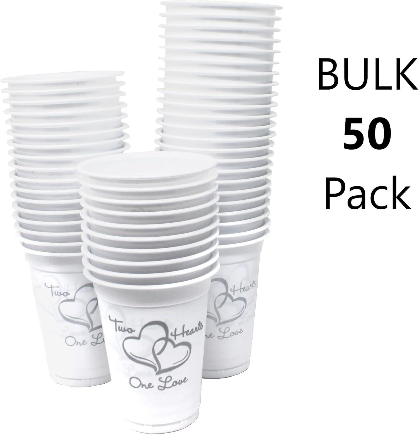 image:imageFun Express Plastic Disposable Wedding Cups Two Hearts One Love Cups Lot of 50 Bulk Pack 16 oz Heart Fancy Plastic for Wedding Reception Bridal Shower Engagement Party Bachelorette Party Friends