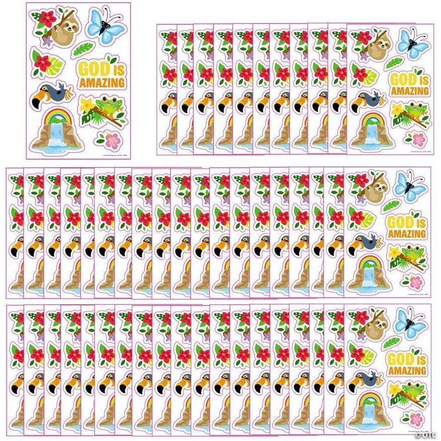 image:image4 x 6 Bulk 50 Pieces Rainforest VBS God is Amazing Sticker Sheets