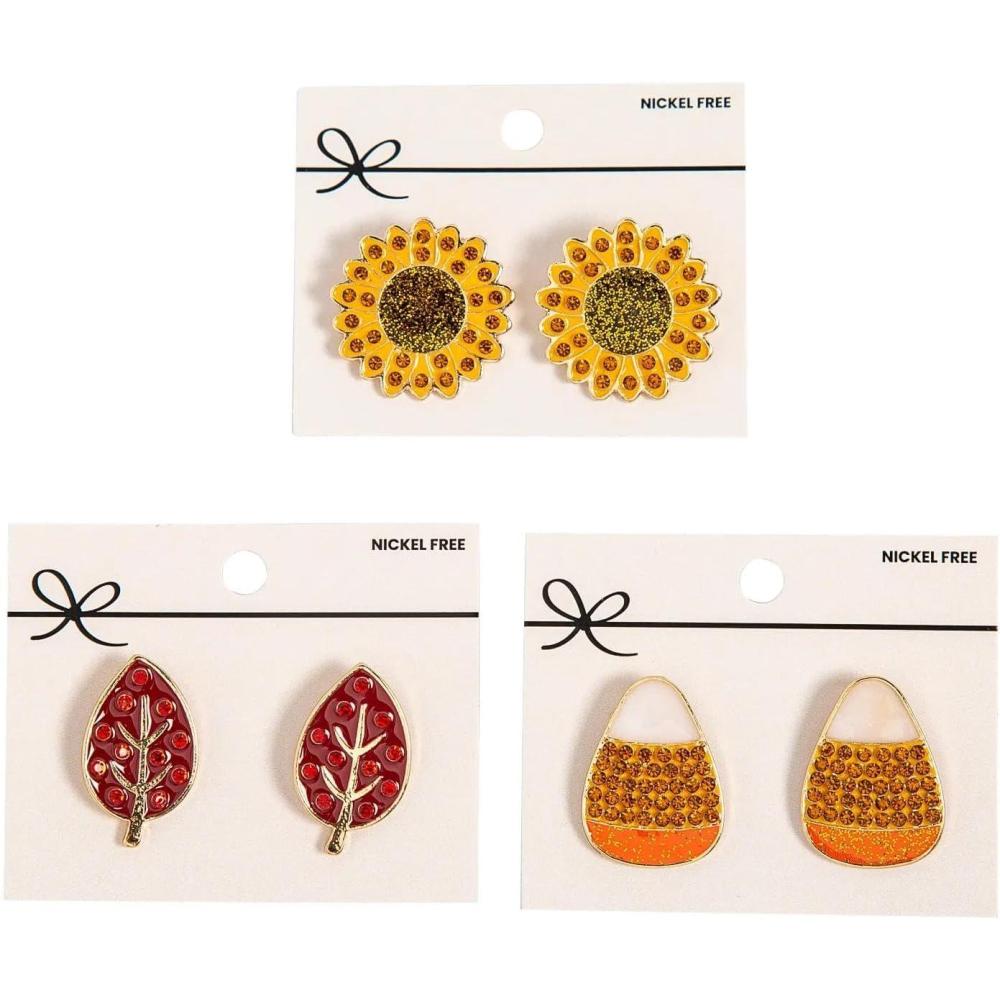 image:imageFun Express 1 Fall Icons CharmStyle Metal Stud Earrings 3 Pc