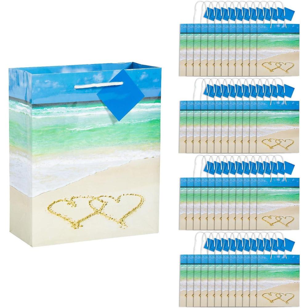 image:imageFun Express 7 12 x 9 Bulk 60 Pieces Medium Wedding Beach Gift Bags with Tags