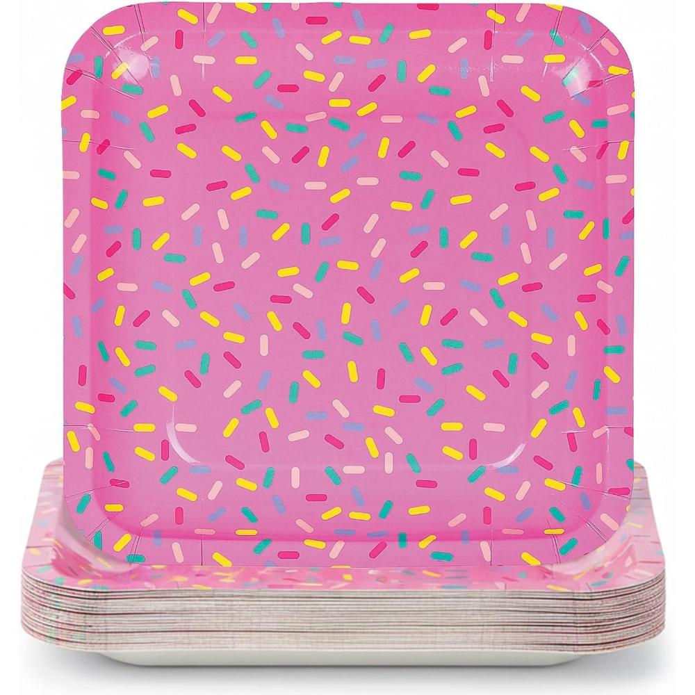 image:imageFun Express Donut Party Square Paper Dinner Plates  Donut Pink Theme Disposable Dessert Dinner Plates  Tableware Decorations for Birthday Baby Shower Party Dinning Supplies Table Decor  8 Pieces