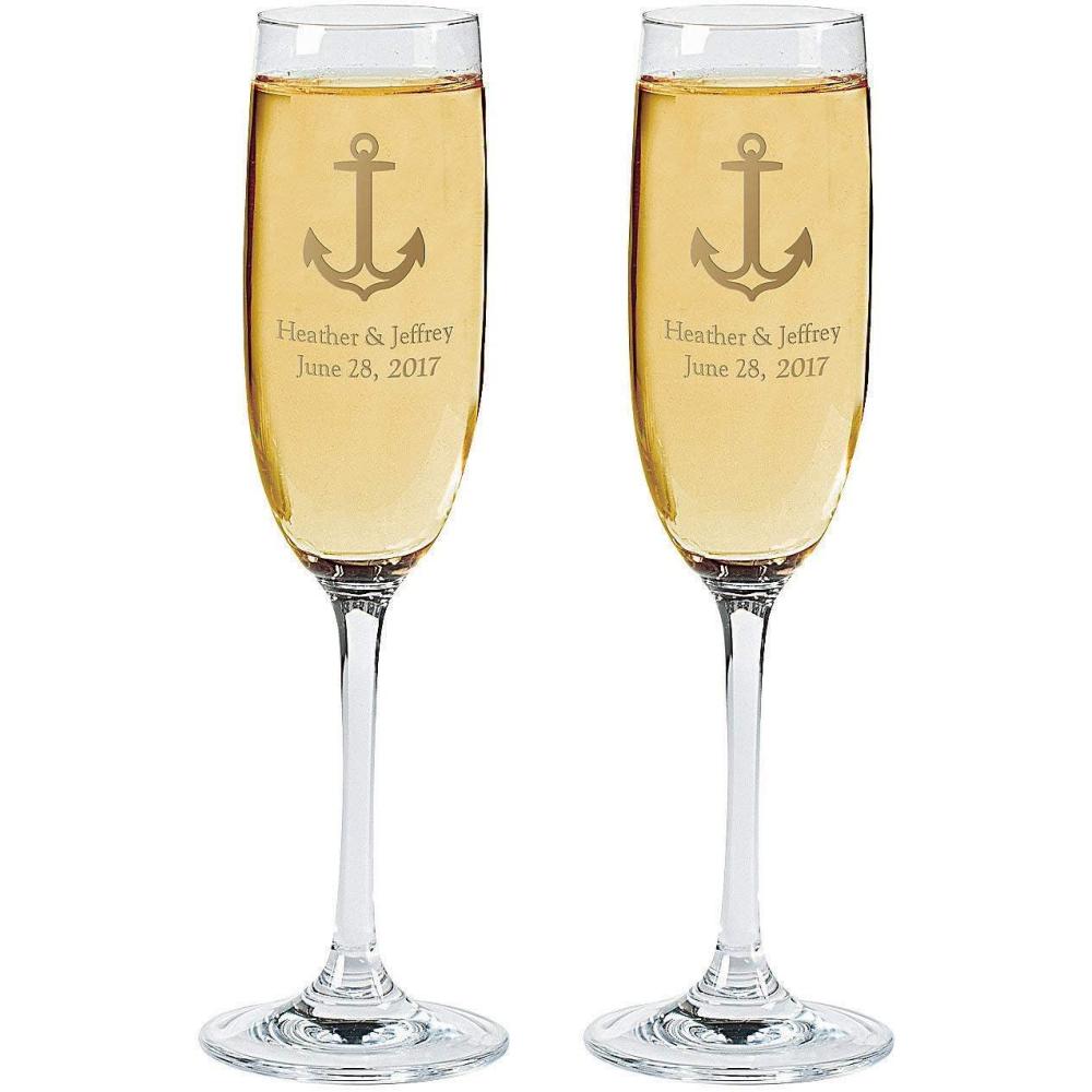 image:imageFun Express Glass Personalized Nautical Wedding Flutes Home Decor 2 Pieces