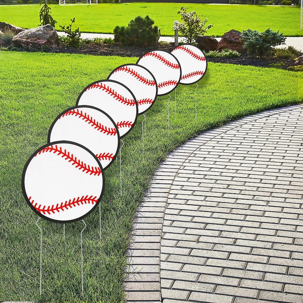 image:imageFun Express Happy Birthday Yard Sign with Stakes  Baseball Decorations for Party 6 Pack  BaseballShaped Corrugated Plastic Yard Signs with Metal Stakes for Birthday Lawn Sign Display amp Baby Shower