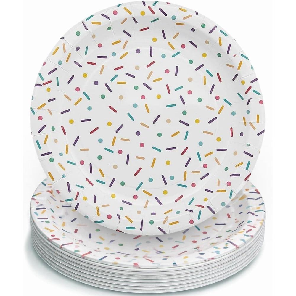 image:imageFun Express Ice Cream Party Sprinkles Paper Dessert Plates  Multicolor Disposable Plates for Birthday Bridal Baby Shower Wedding New Year Christmas Events  Birthday Theme Party Supplies  8 Pieces
