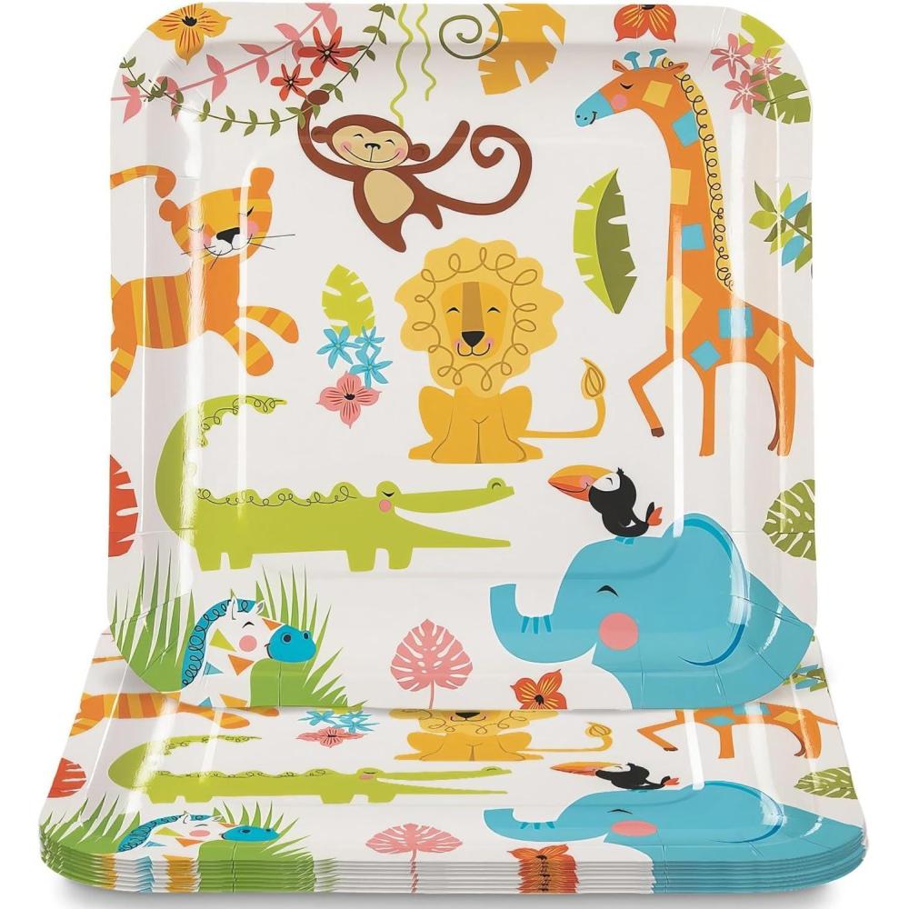 image:imageFun Express Jungle Animal Paper Dinner Plates  Jungle Multicolor Theme Round Disposable Dessert Plates  Jungle Baby Boy Party Supplies  Safari Jungle Animal Baby Shower Party Decorations  8 Pieces