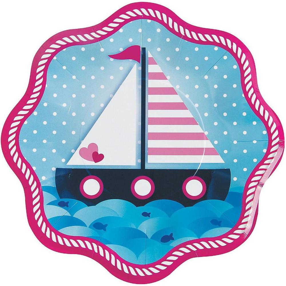 image:imageFun Express Pink Nautical Party Paper Dinner Plates Nautical Tableware Disposable Paper Plates Dessert Decorations for Nautical Holidays Picnic New Year Baby Shower Party Supplies 8 Pieces