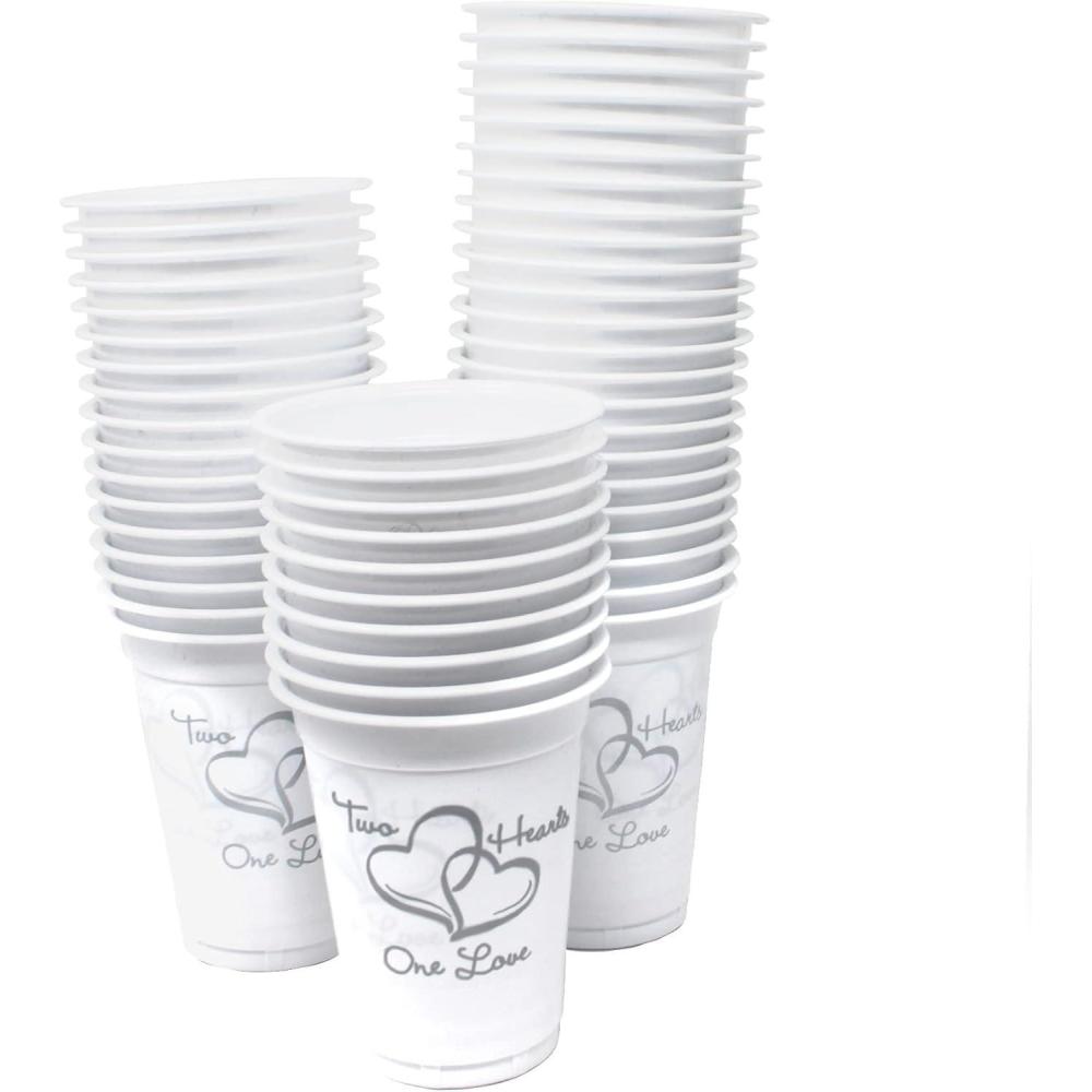 image:imageFun Express Plastic Disposable Wedding Cups Two Hearts One Love Cups Lot of 50 Bulk Pack 16 oz Heart Fancy Plastic for Wedding Reception Bridal Shower Engagement Party Bachelorette Party Friends
