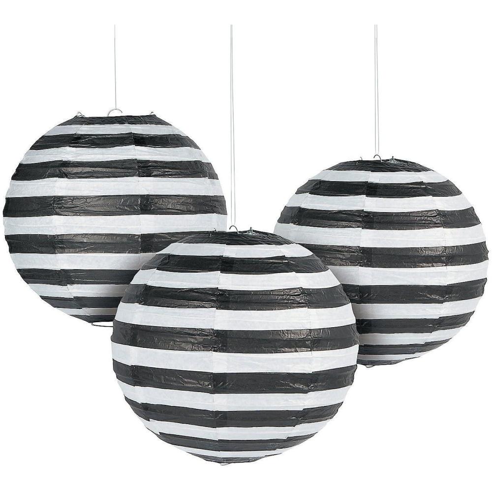 image:imageFun Express Round Paper Lanterns Black amp White Striped Modern Party Hanging Decorations 12 Inch Set of 6 Premium Party Decor Valentines Event Weddings Anniversaries amp Baby Shower