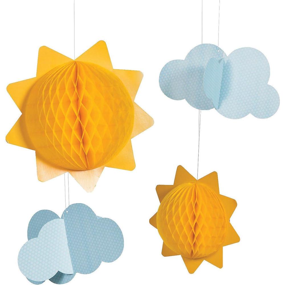 image:imageFun Express Sun and Clouds Party Decorations Hanging Ceiling Decor with Honeycomb Tissue Balls for First Trip Around the Sun Birthday Cloud Decor for Baby Shower Nursery amp Classroom