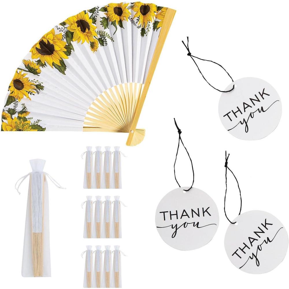 image:imageFun Express Sunflower Hand Fan Thank You Favor Kit Bulk 72 Pc Foldable Paper Fans for Wedding Favors Baby Shower Favors amp Bridal Shower Gifts for Guests Includes Organza Bags amp Tags