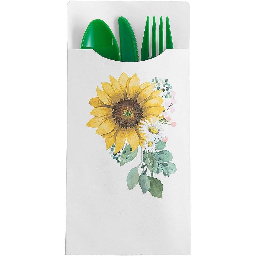image:imageFun Express Sunflower Party Cutlery Sleeves  Charming Floral Design for Fall Table Settings Birthday Parties amp Seasonal Gatherings  Adds Touch of Elegance to Celebrations  Yellow amp Green 12 Pieces