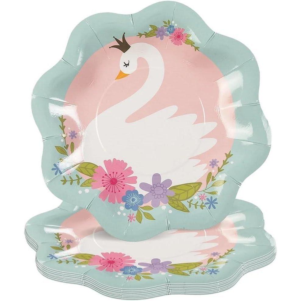 image:imageFun Express Sweet Swan Scalloped Paper Dessert Plates  Scalloped Dinnerware Plate  Disposable Tableware for Graduation Independence Day Wedding Birthday Baby Shower  8 Pieces